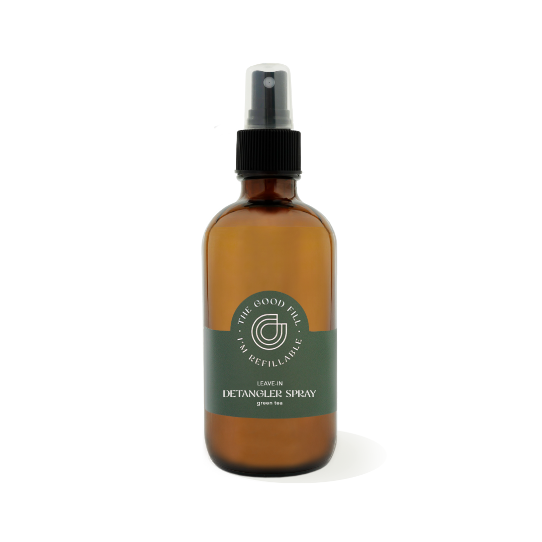 8oz. amber glass spray bottle for zero waste leave-in detangling spray refills.