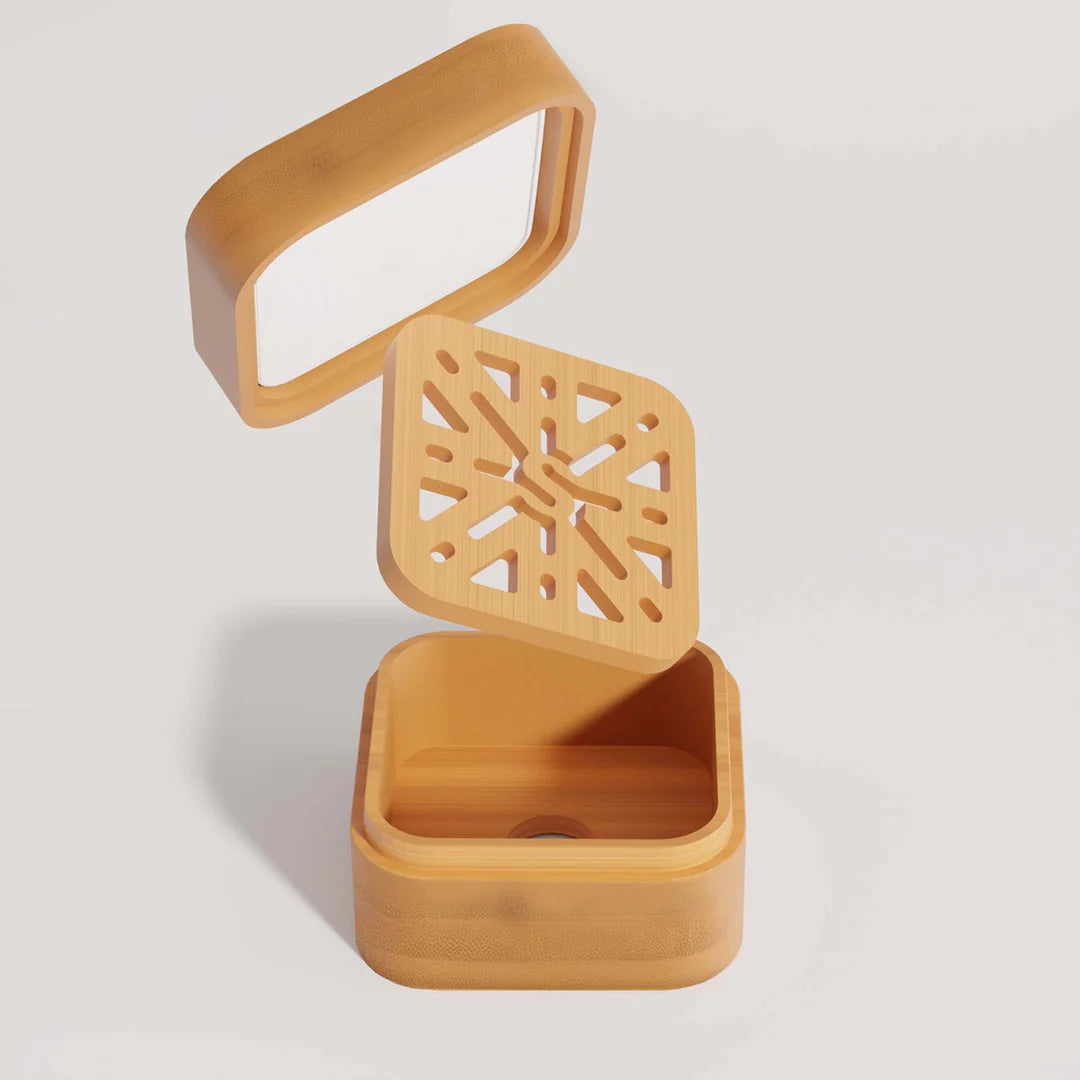 bamboo travel case for zero waste shampoo bars - the good fill