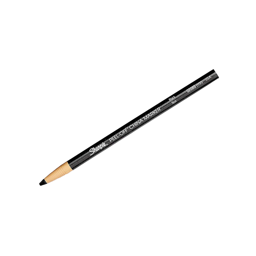 a black peel-off wax pencil