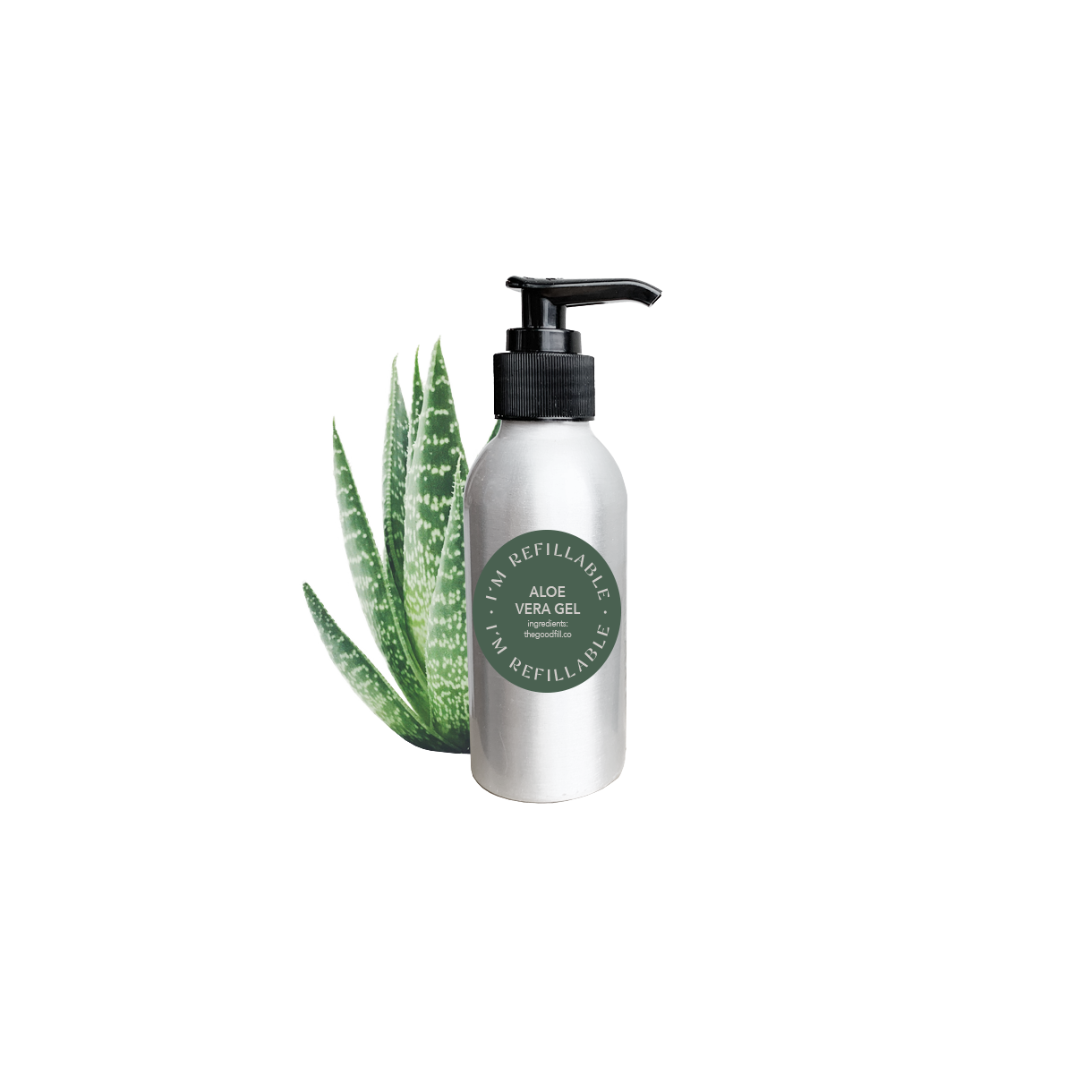 refillable aloe vera gel in an aluminum bottle