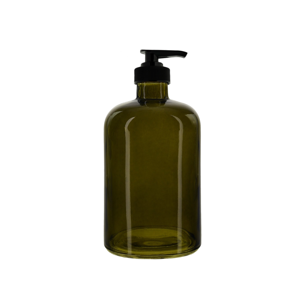 Refillable 15 oz Green Apothecary Bottle with plastic pump top