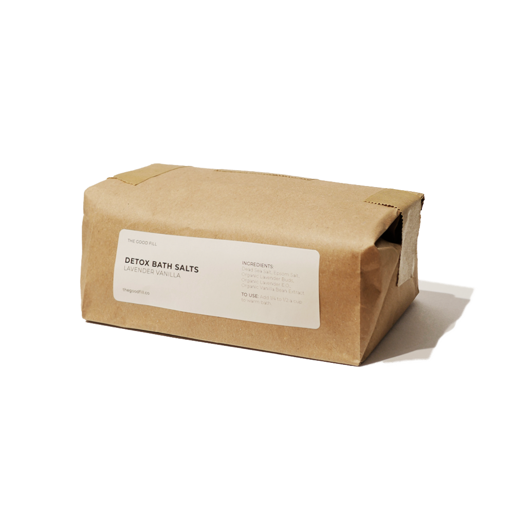 Image of a brown paper compostable bag for zero waste Detox Bath Salt refills.
