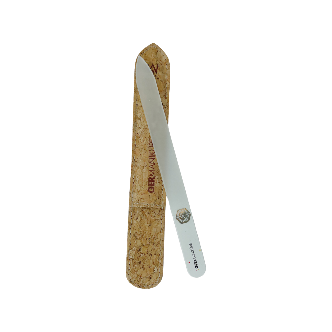 zero waste glass nail file with cork case sleeve