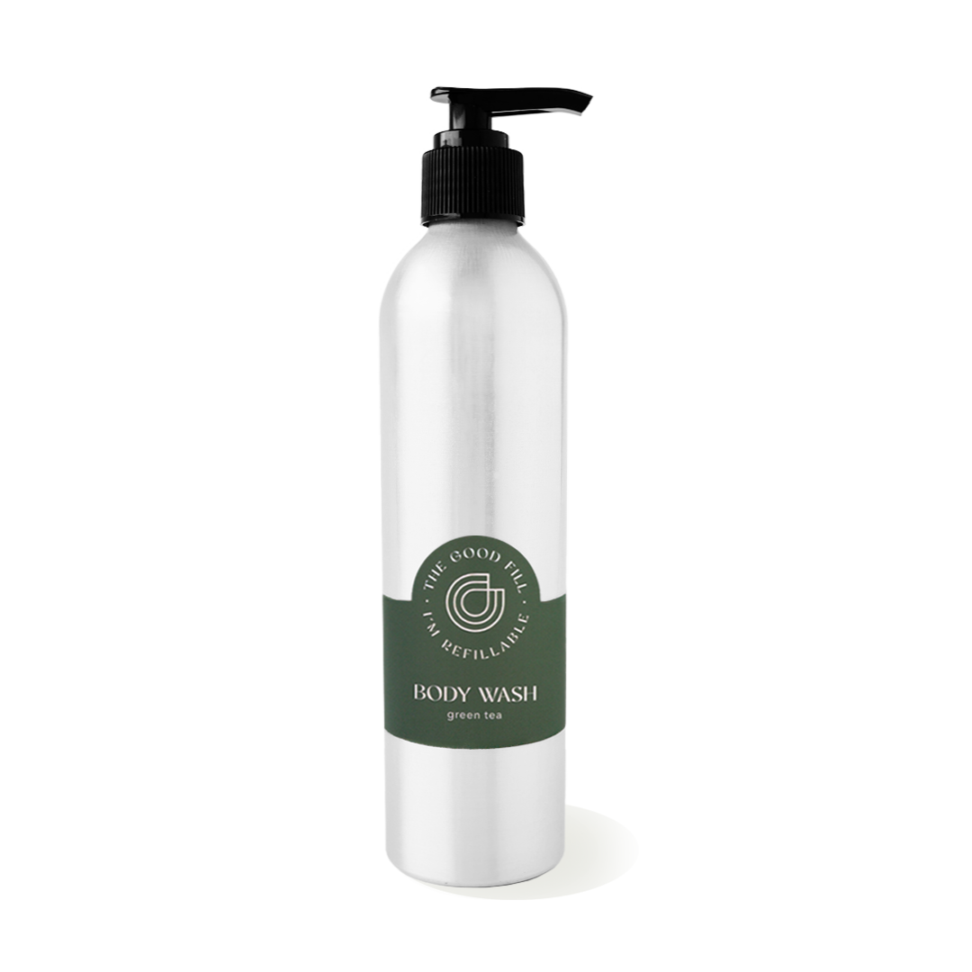 Natural and organic green tea body wash with zero waste refills