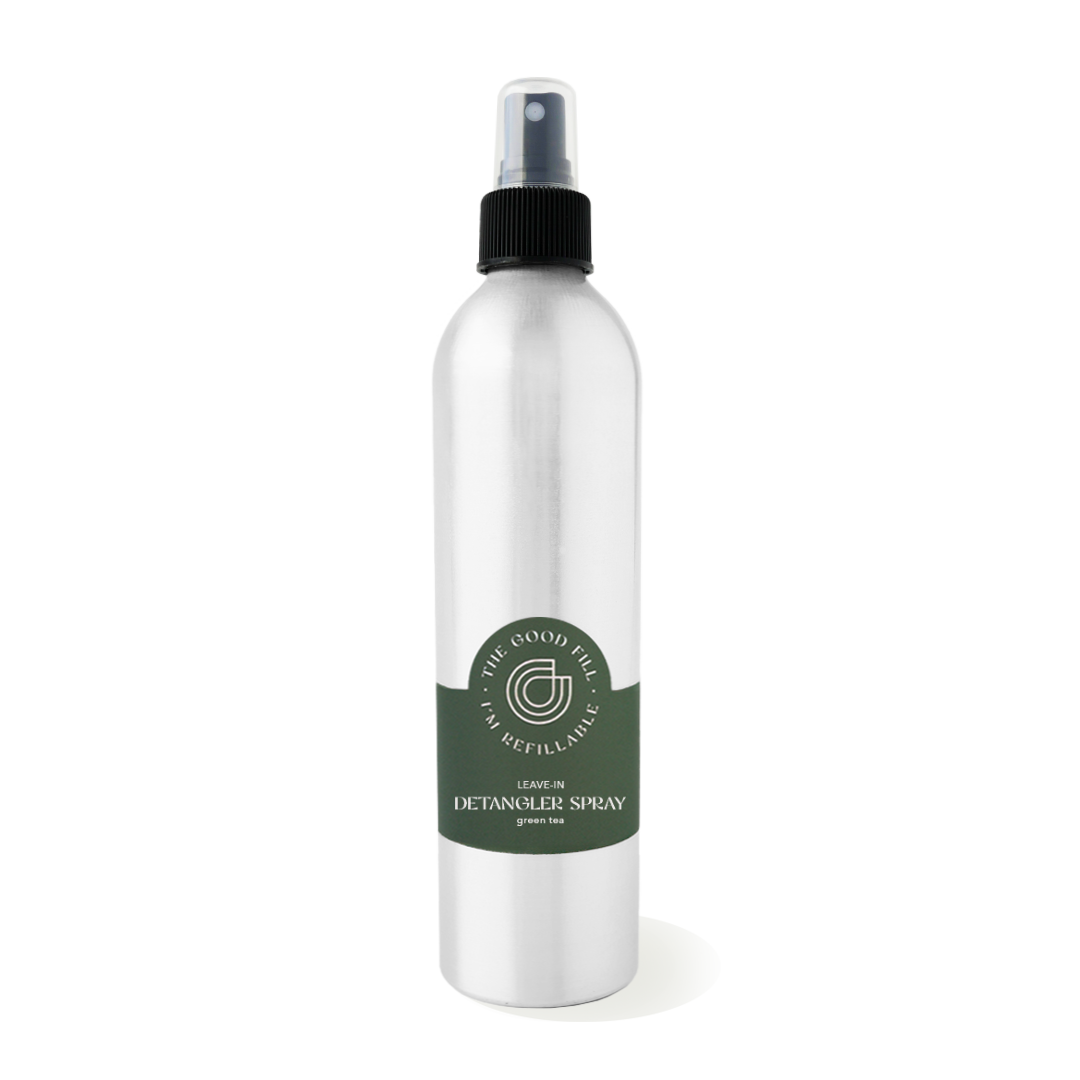 9oz. aluminum spray bottle for zero waste leave-in detangling spray refills.