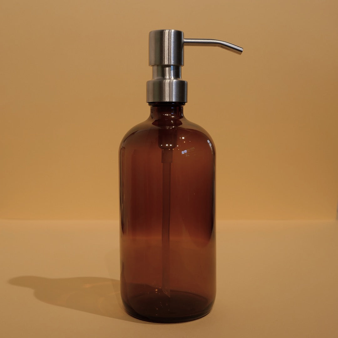 16 oz Amber Glass Bottle with Metal Pump