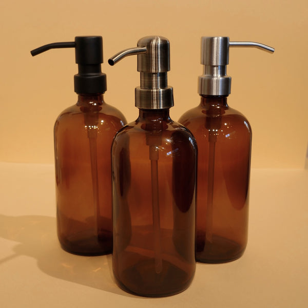 16 oz Amber Glass Bottle with Metal Pump – THE GOOD FILL