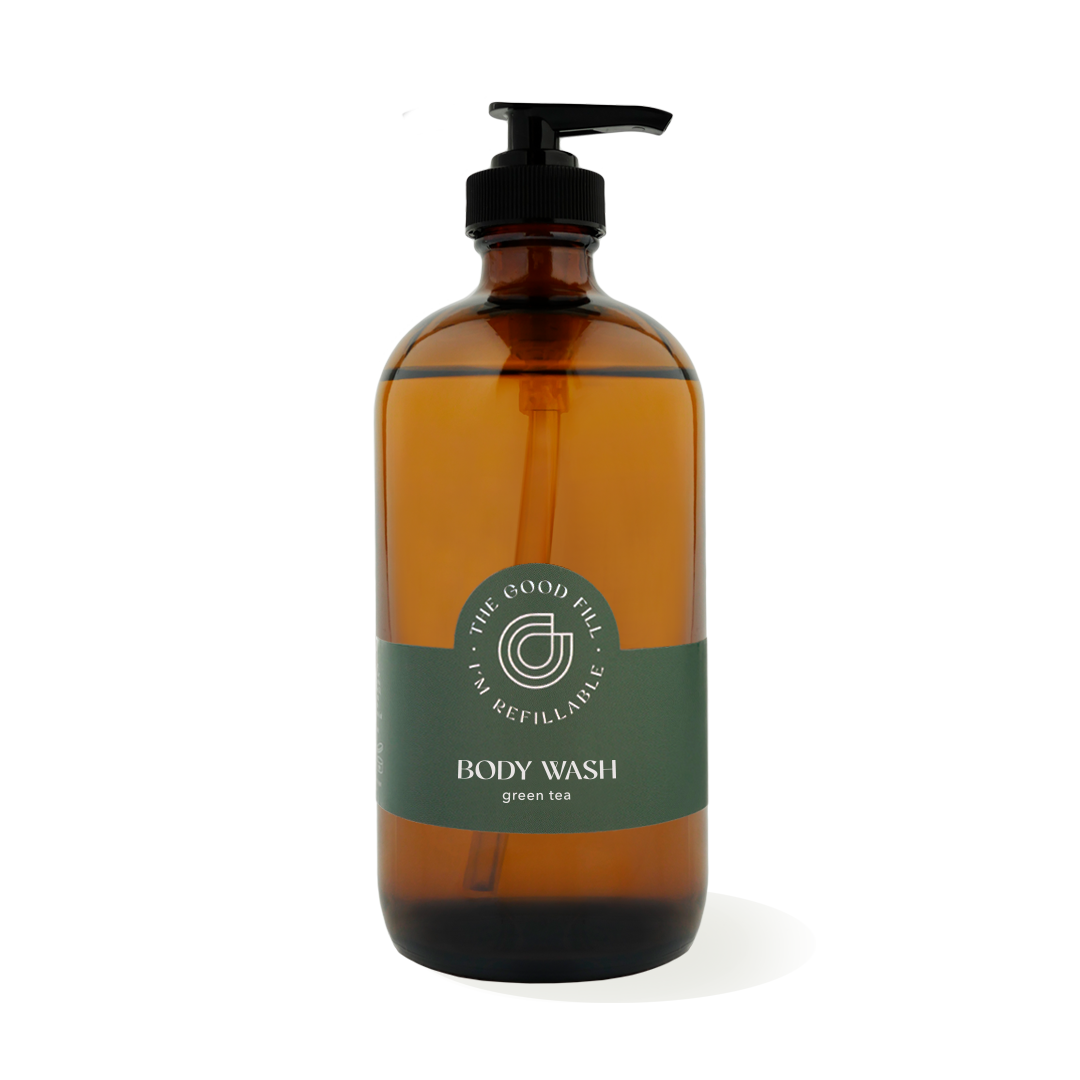 Natural and organic green tea body wash with zero waste refills