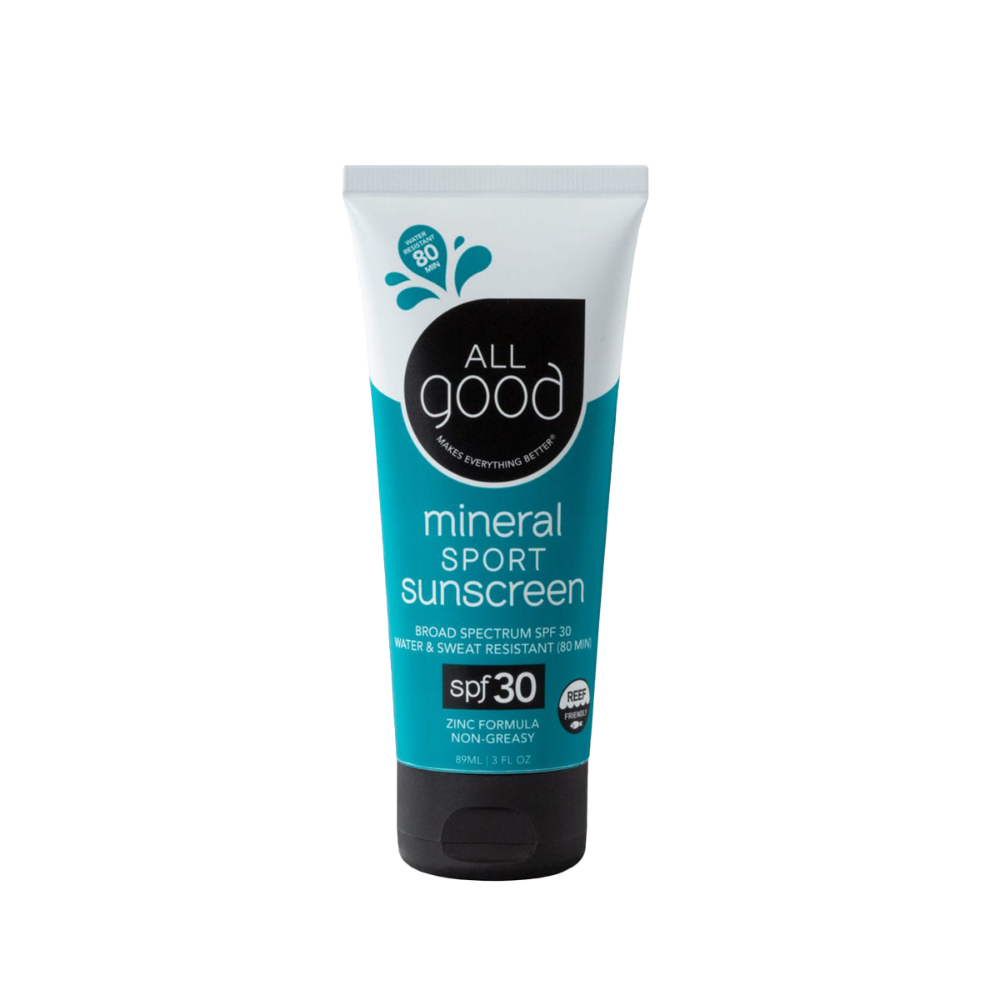 non-toxic mineral sport sunscreen in a recycled refillable plastic squeeze tube