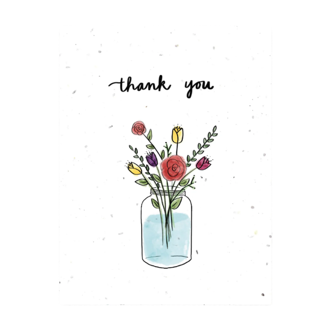 Product image of a white card that says "Thank You" and has an illustration of a jar of flowers