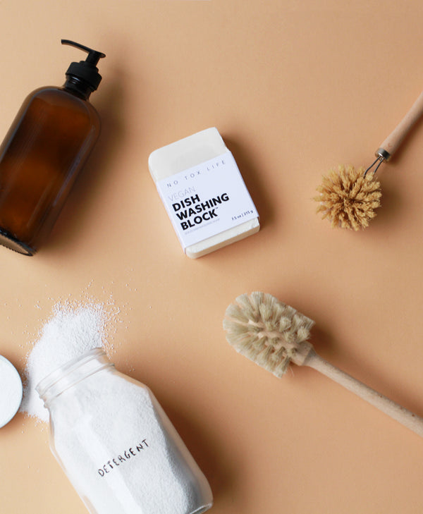 Zero waste dish soap refill, package free dish block, compostable bottle brush, bulk dish detergent. Nashville's first zero waste store