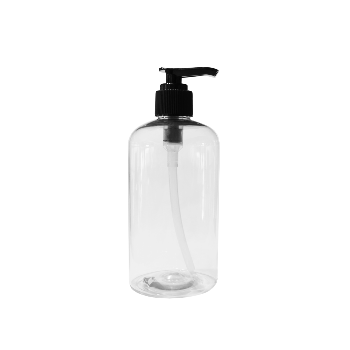 12oz clear recycled plastic refillable bottle with a black pump top