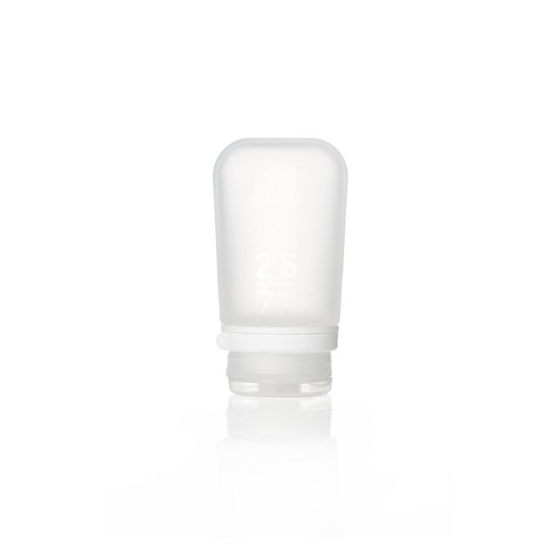 2.5oz. clear squeezable silicone GoToob for zero waste on the go activities.