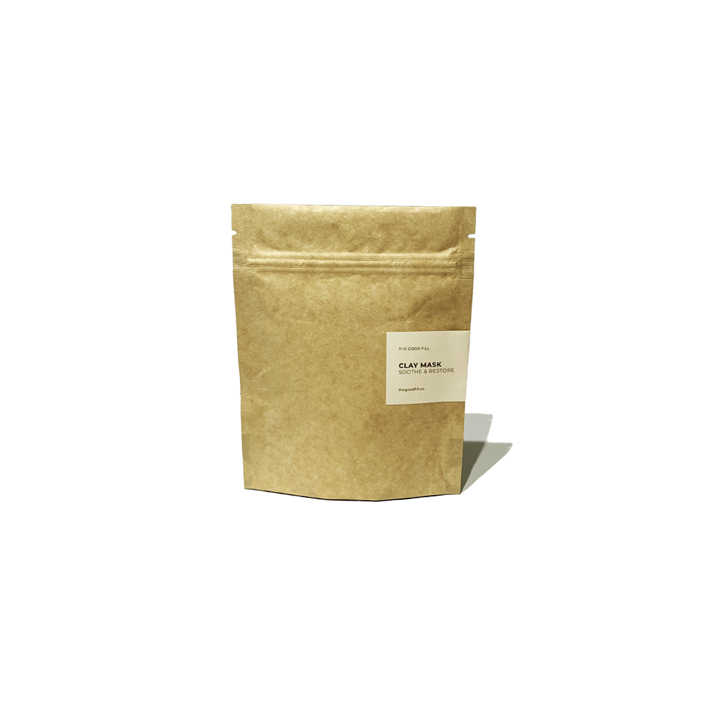 4oz compostable paper packet for zero waste clay mask refills.