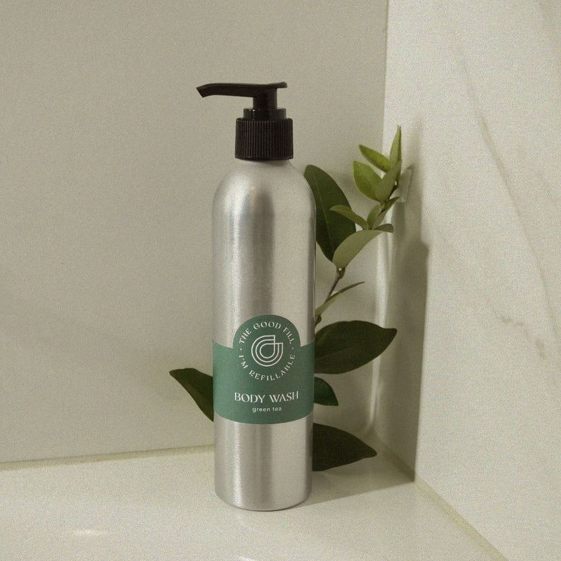 All natural body wash in an aluminum bottle