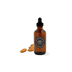 refillable sweet almond oil in a refillable 4oz. amber glass bottle - The Good Fill
