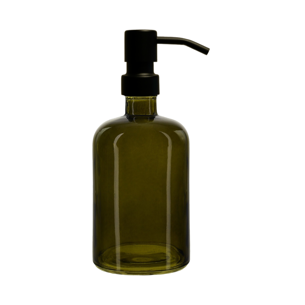 Reusable 15 oz Green Apothecary Bottle with Metal Pump