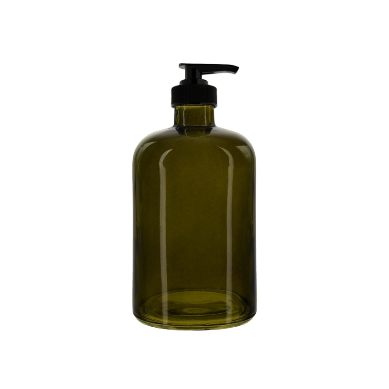 Refillable 15 oz Green Apothecary Bottle with plastic pump top