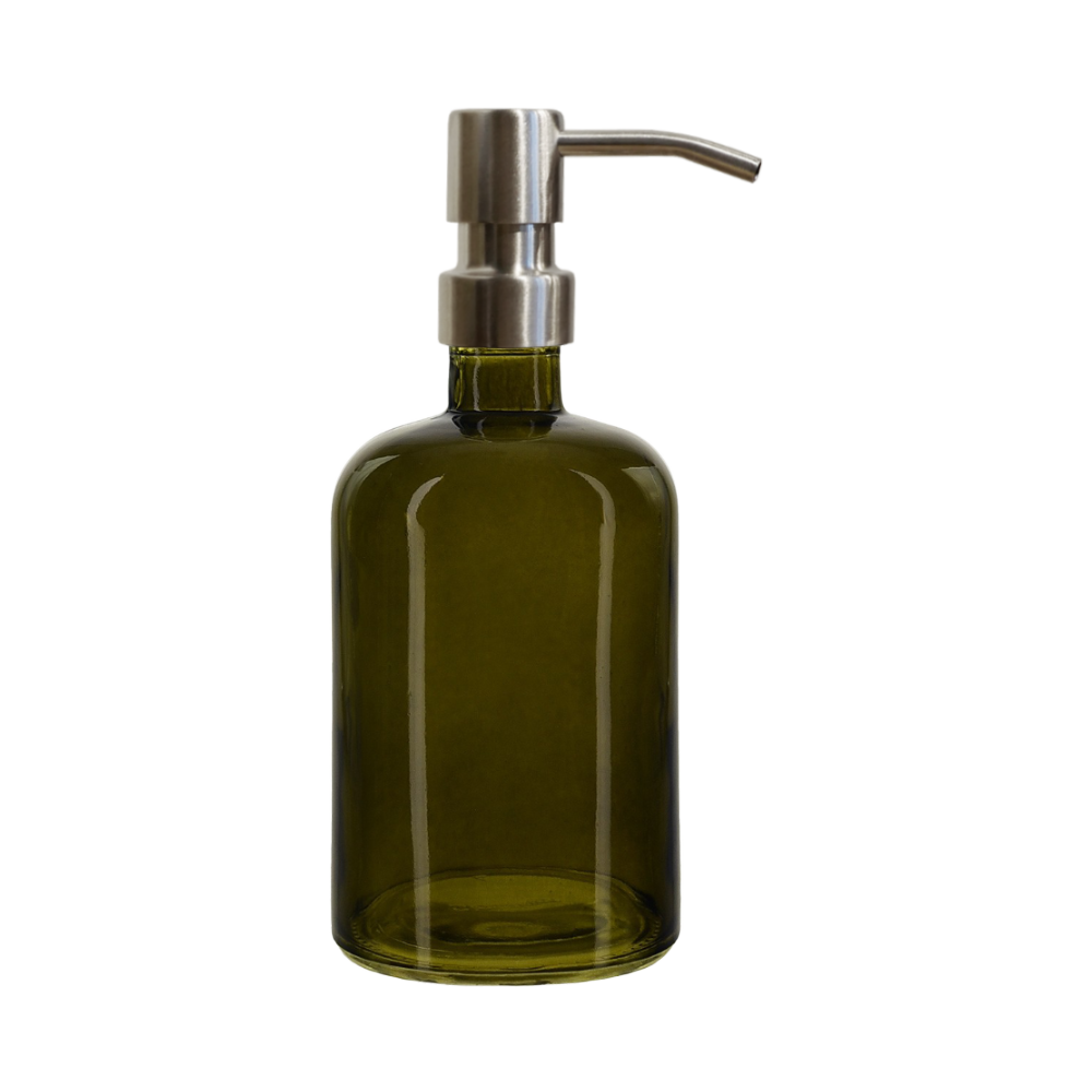Refillable 15 oz Green Apothecary Bottle with Metal Pump