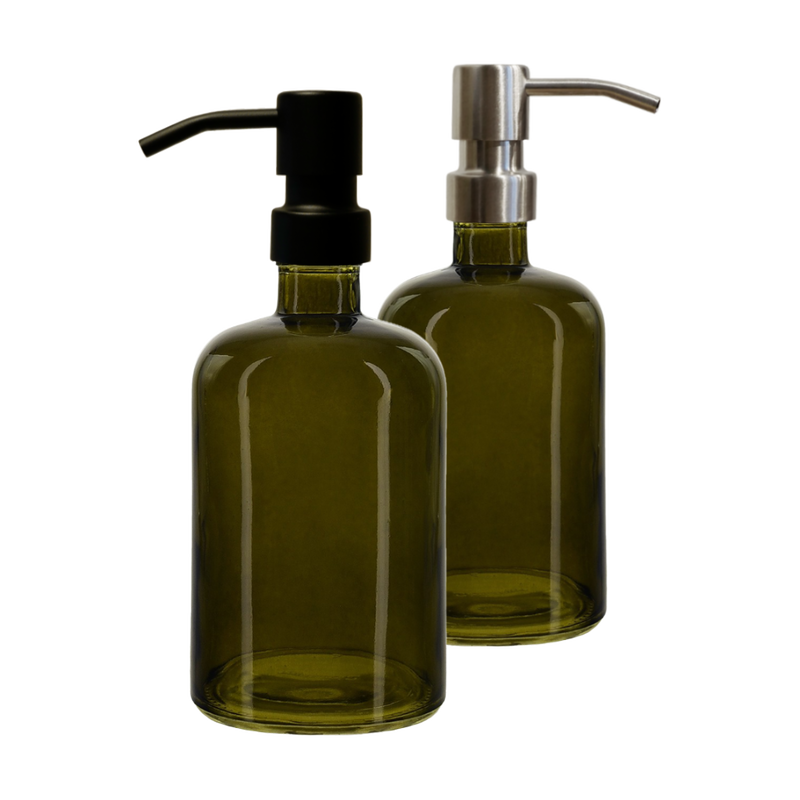 Refillable 15 oz Green Apothecary Bottle with Metal Pump