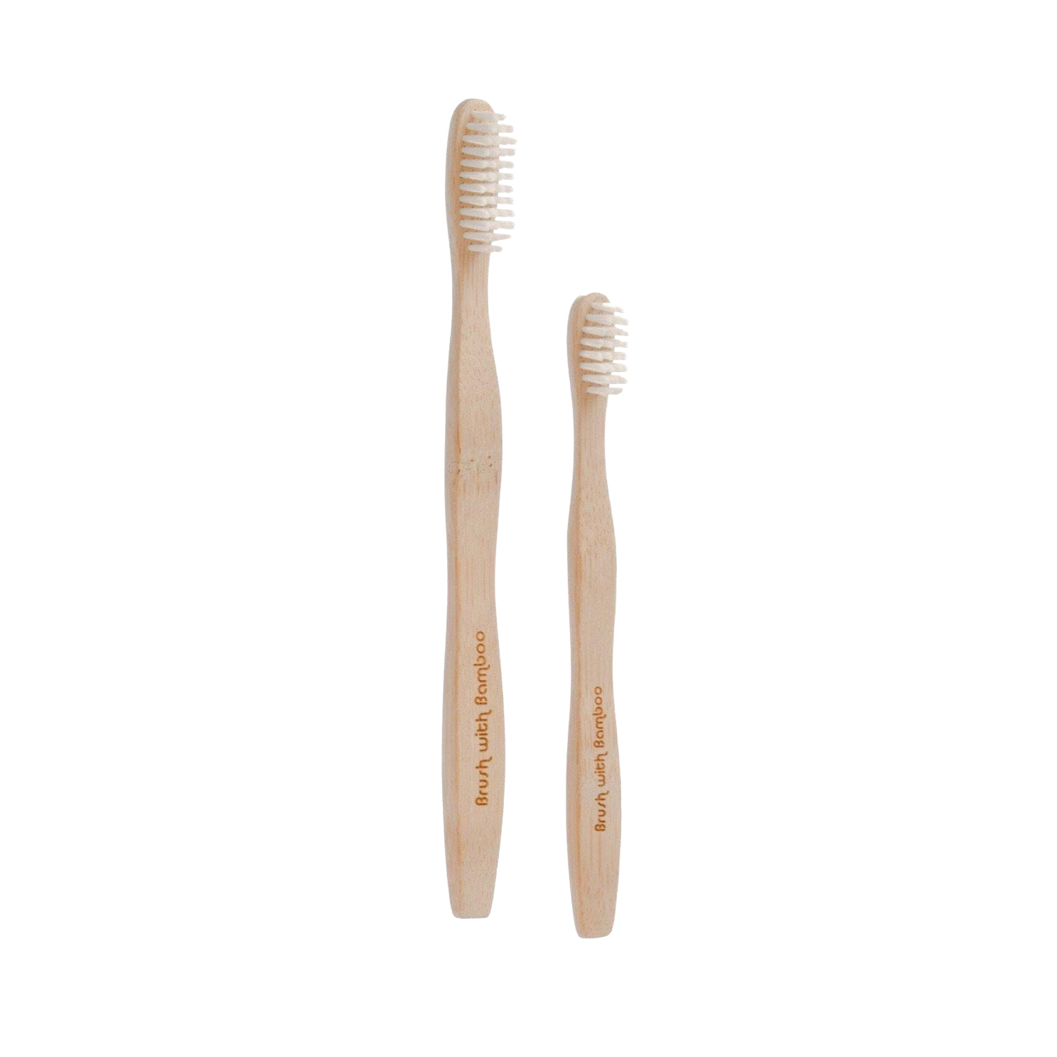 adult size natural bamboo toothbrush and a kid sized natural bamboo toothbrush