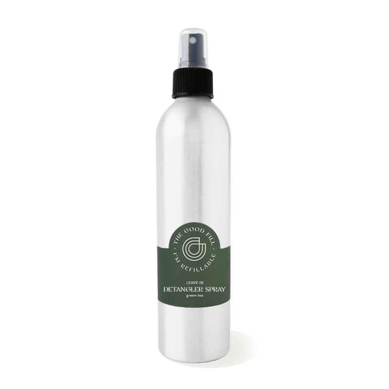 9oz. aluminum spray bottle for zero waste leave-in detangling spray refills.