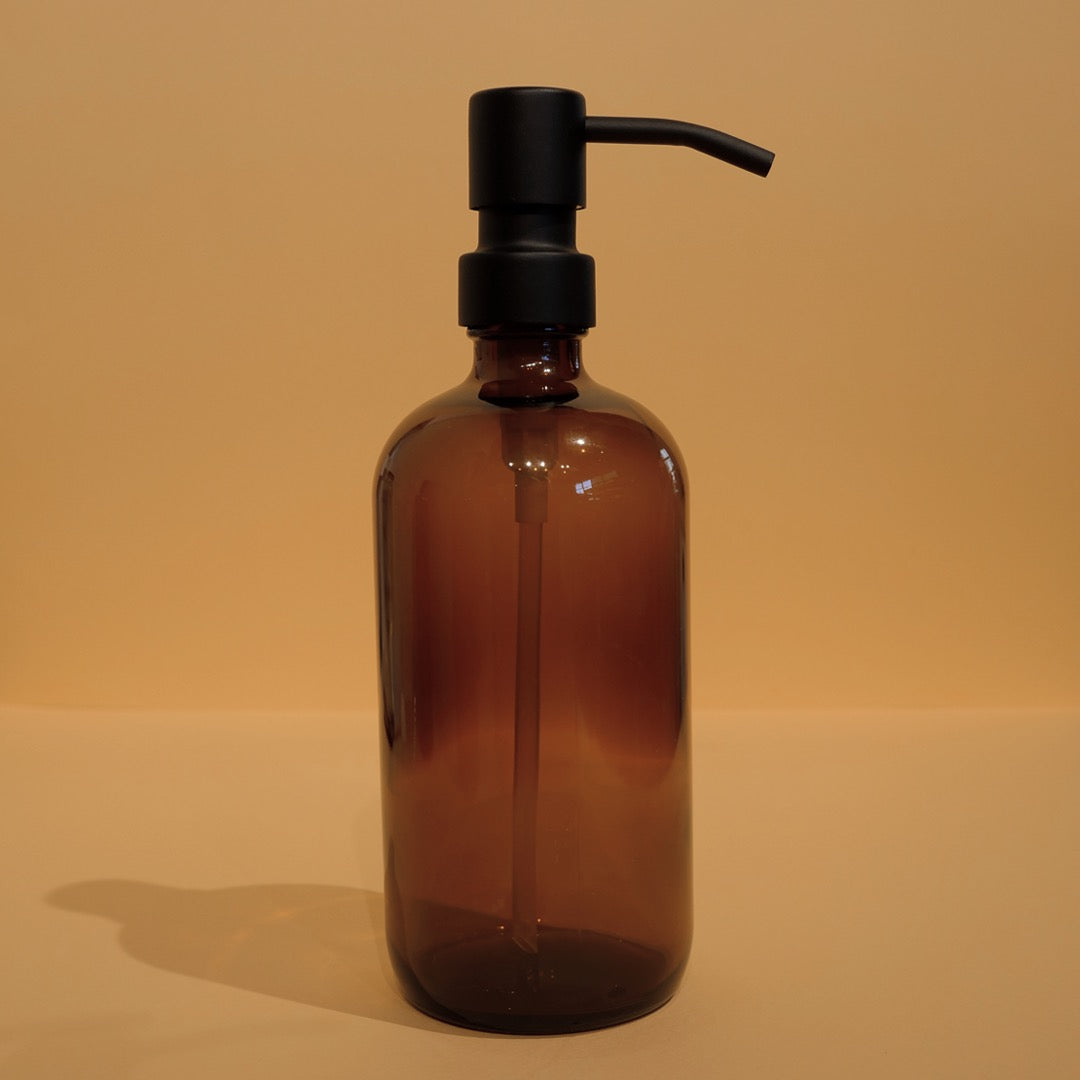 16 oz Amber Glass Bottle with Metal Pump