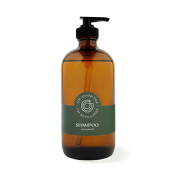 16oz glass amber bottle with a black pump top for zero waste unscented shampoo refills.