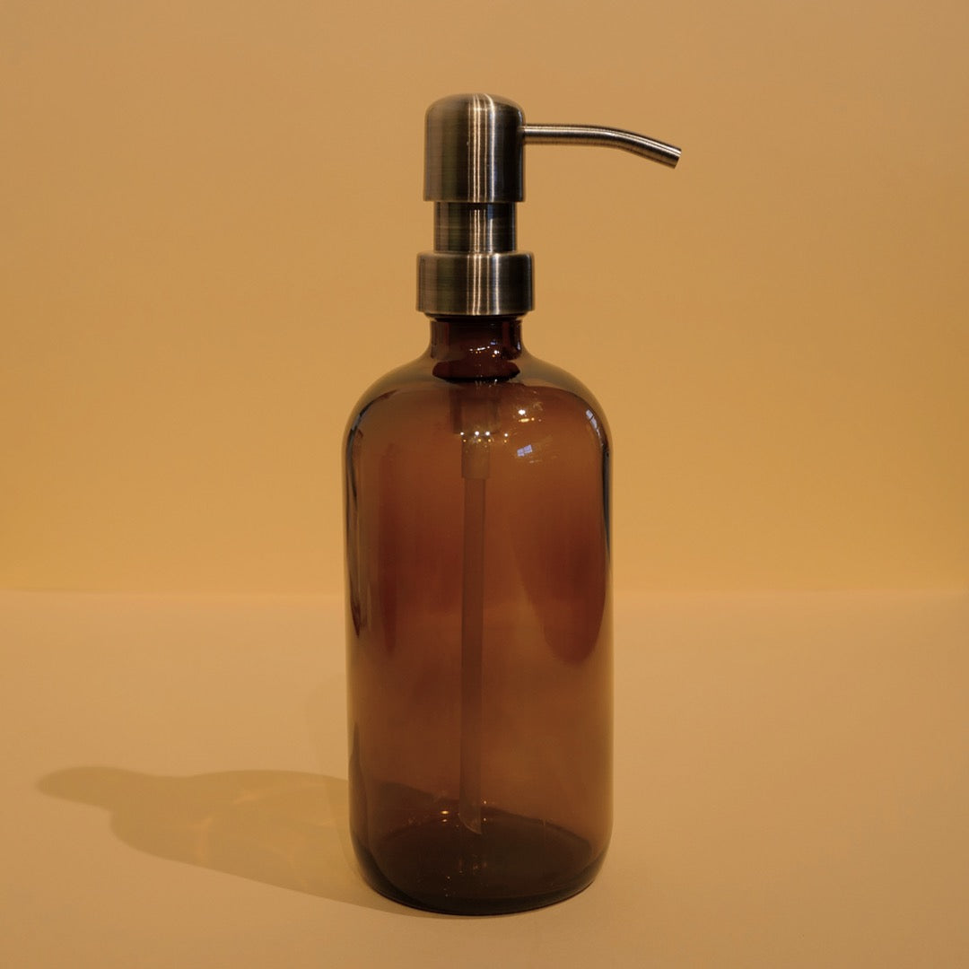 16 oz Amber Glass Bottle with Metal Pump