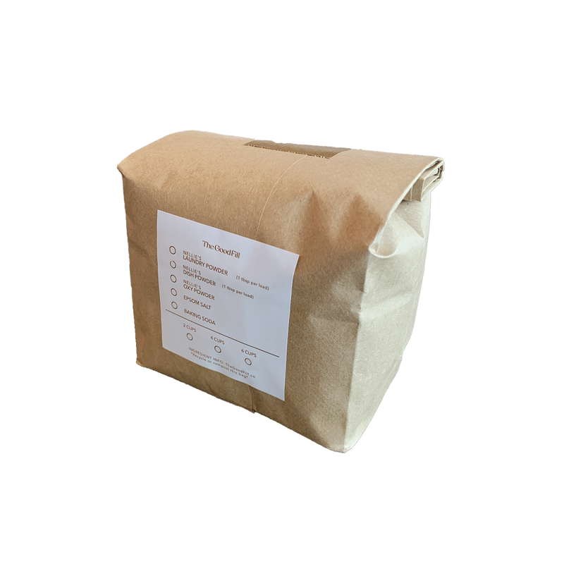 brown paper bag for zero waste, package free laundry detergent powder refills