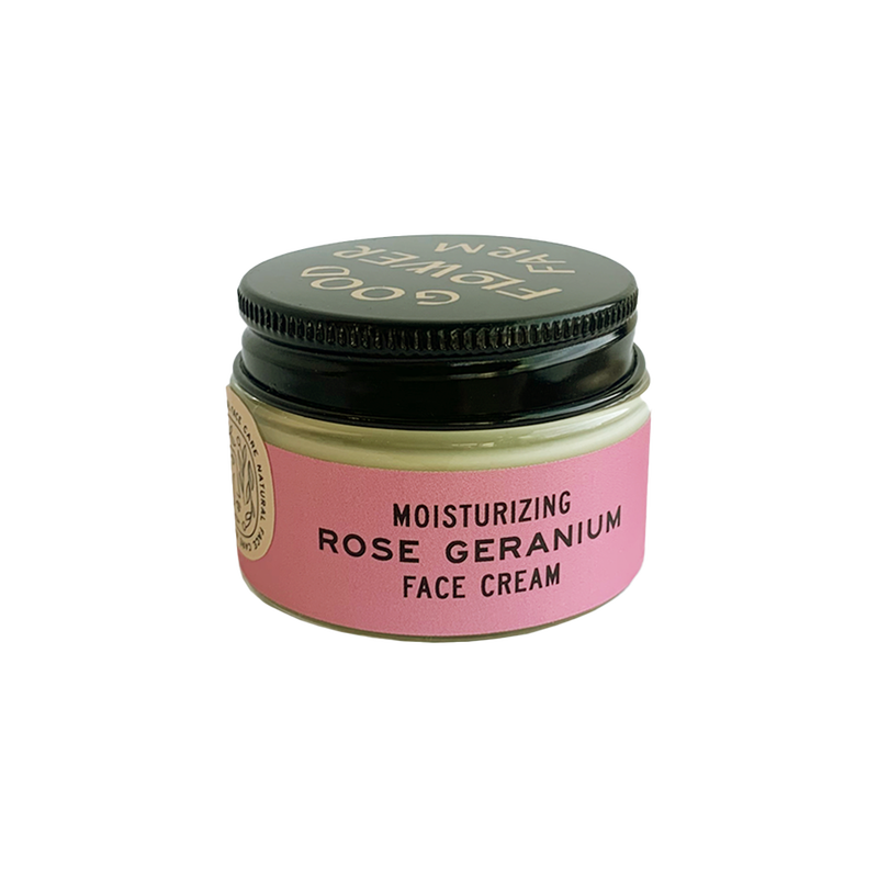 All natural Rose Geranium Face Cream in a 0.5oz glass jar.