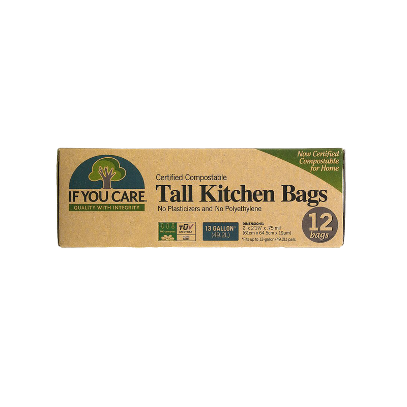 A 100% recycled craft paper box of compostable tall kitchen bags.